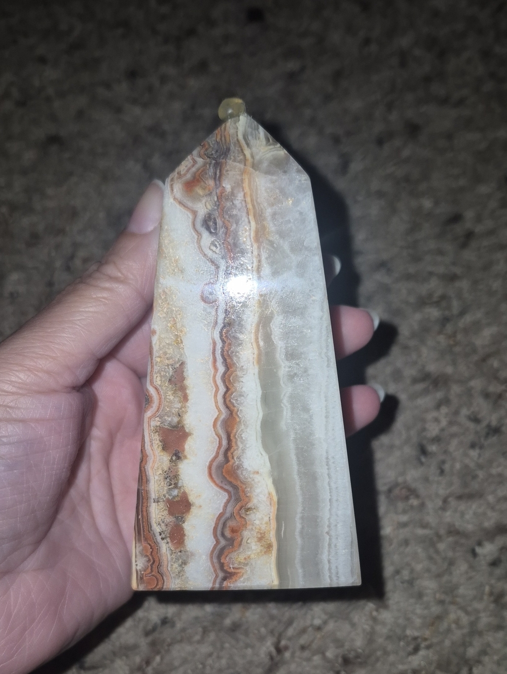 Polished Banding Agate Point with Cream and Rust Stripes